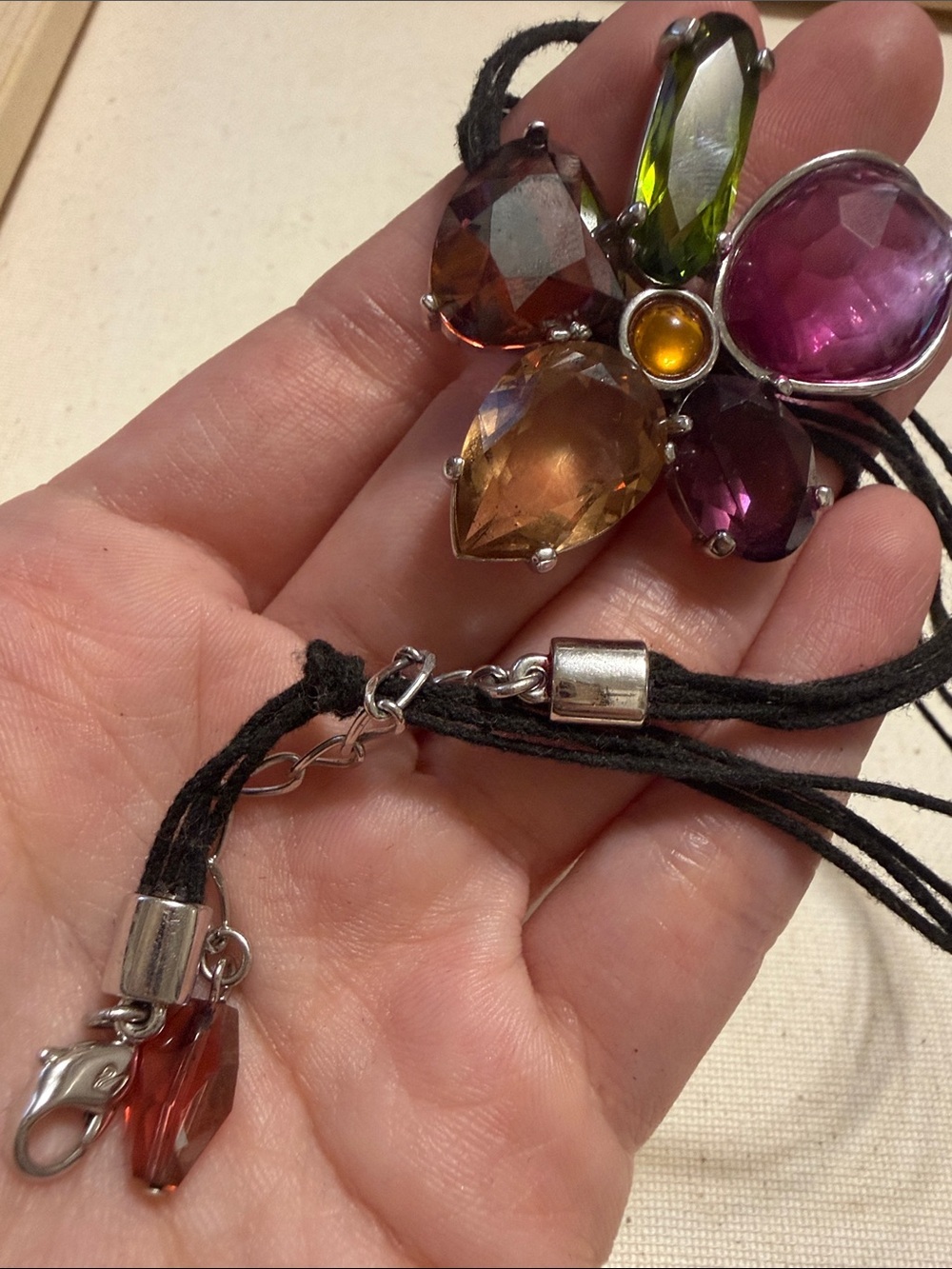Vintage Swarovski Multicolored Gemstone Crystal Flower Pendant Necklace 16-18’
